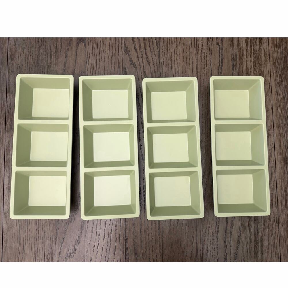 Lot of 4 New Sage Green 3-Section Serving Platters Snack Tray Appetizer Dish